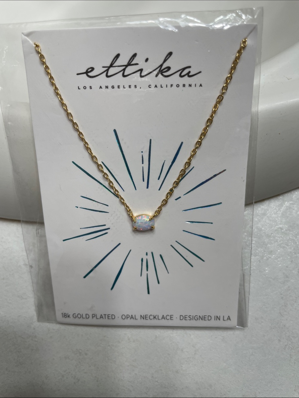 ettika Gold-Plated Necklace with Iridescent Opal Pendant